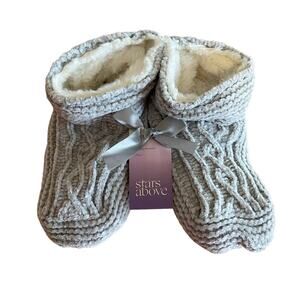 Stars Above Women's Gray Cable Chenille Booties With Grippers - One Size - NWT